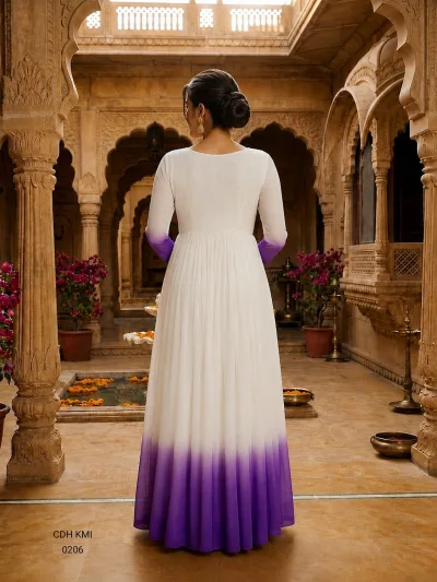 Star Georgette Pedding with Embroidery Woolen thread work DESIGNER  GOWN